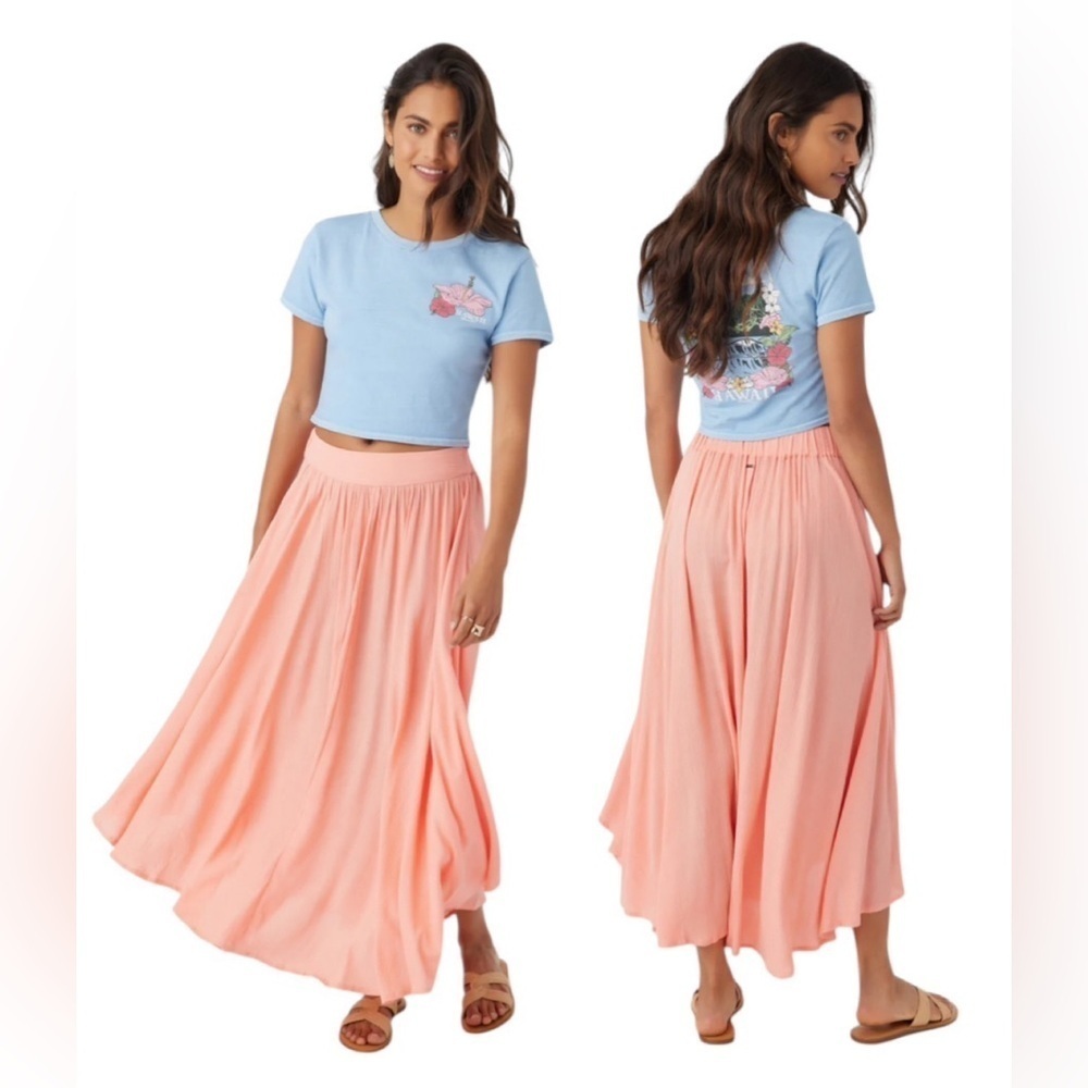 O'Neill Marnie Burnt Coral Solid Long Flowy Maxi Skirt SZ XXL